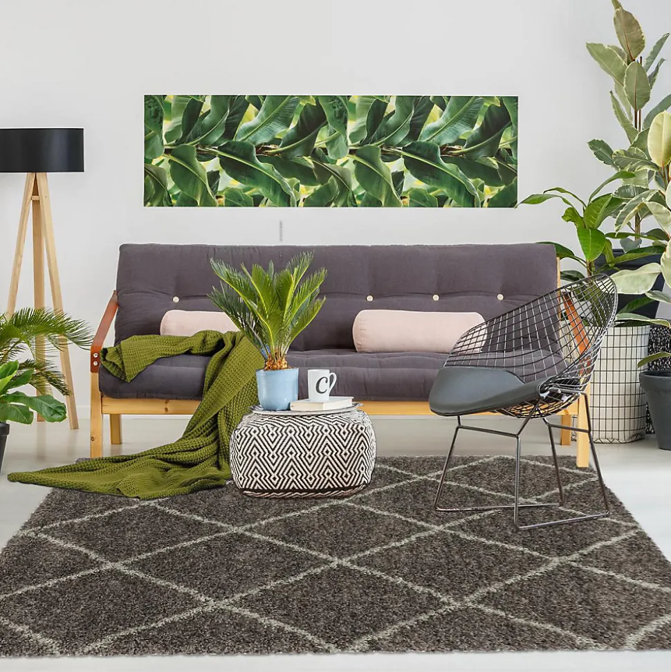 Tapis berbère tissé motif losange SHAGGY A, Taupe