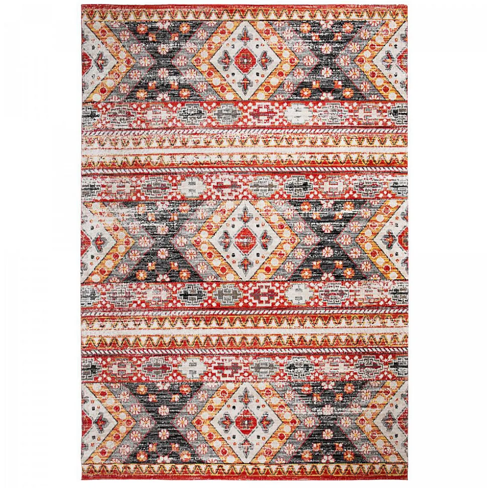 Tapis berbère tissé motif saharien CLARK 5, rouge, jaune, gris