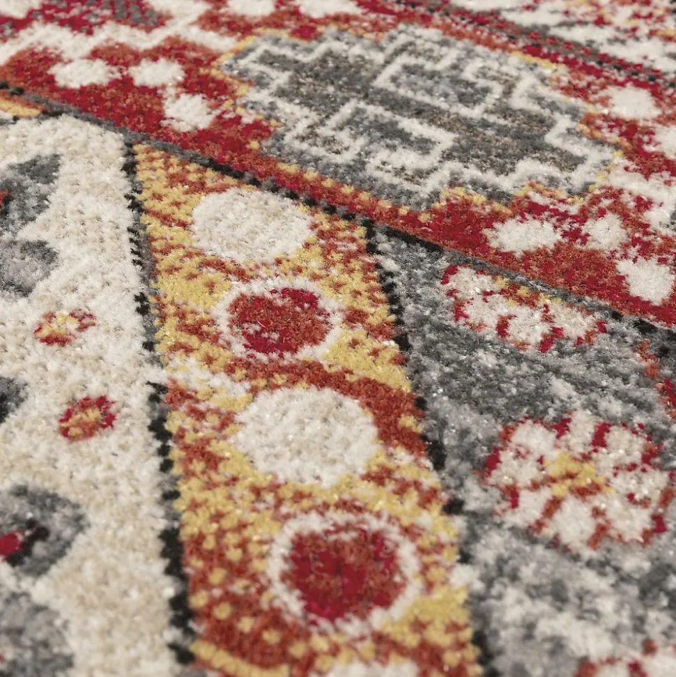 Tapis berbère tissé motif saharien CLARK 5, rouge, jaune, gris