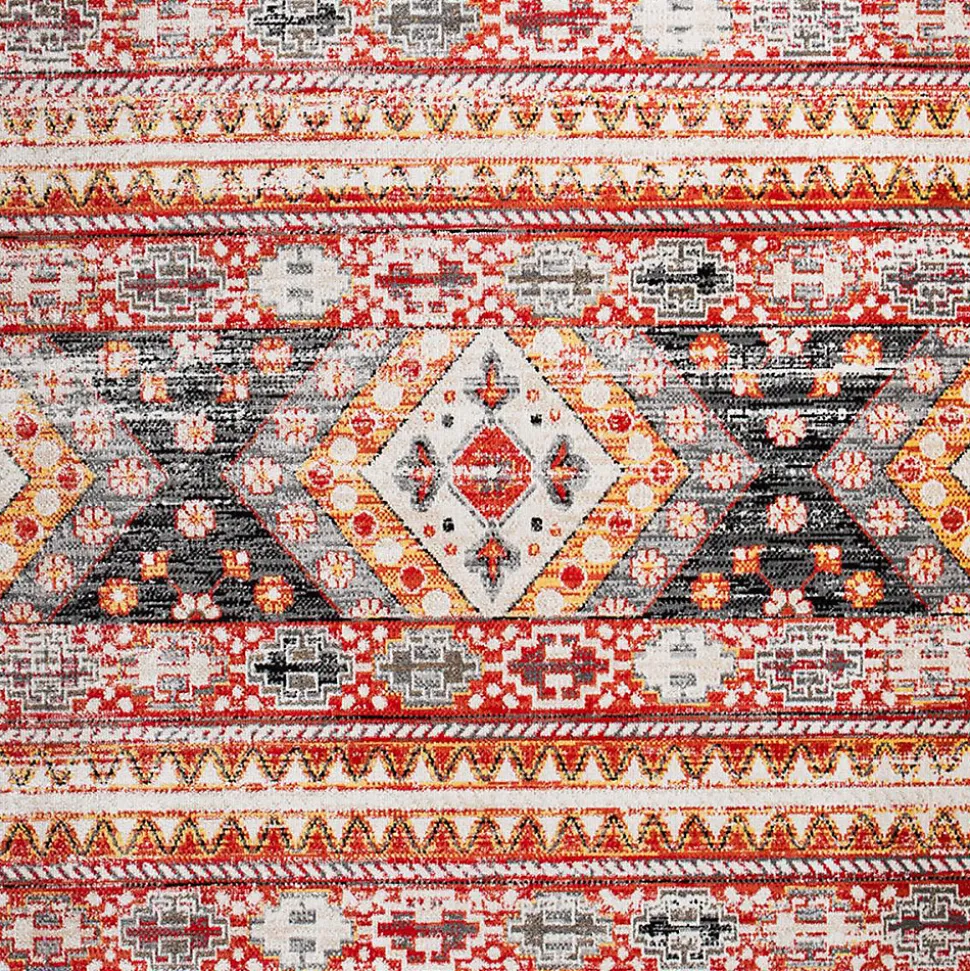 Tapis berbère tissé motif saharien CLARK 5, rouge, jaune, gris