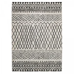 Tapis berbère tissé motifs tribaux LYN8 MABAL, Beige, noir