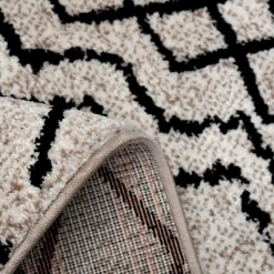 Tapis berbère tissé motifs tribaux LYN8 MABAL, Beige, noir