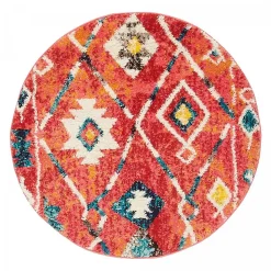 Tapis berbère tissé motifs tribaux LYN5 OURIKA B, bleu, jaune, rose, orange, blanc