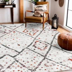 Tapis berbère tissé motifs tribaux LYN8 MORA, Crème, orange, noir