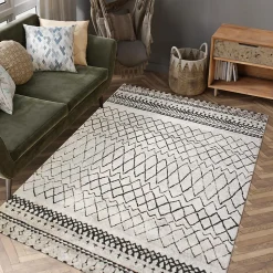 Tapis berbère tissé motifs tribaux LYN8 MABAL, Écru, noir