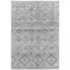 Tapis berbère tissé motifs tribaux SAUTUL, crème, gris