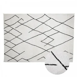 Tapis berbère tissé motifs tribaux NALADON, crème, noir