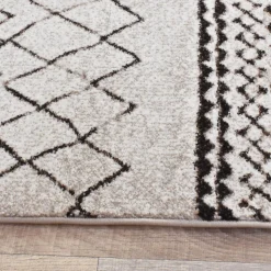Tapis berbère tissé motifs tribaux LYN8 MABAL, Écru, noir