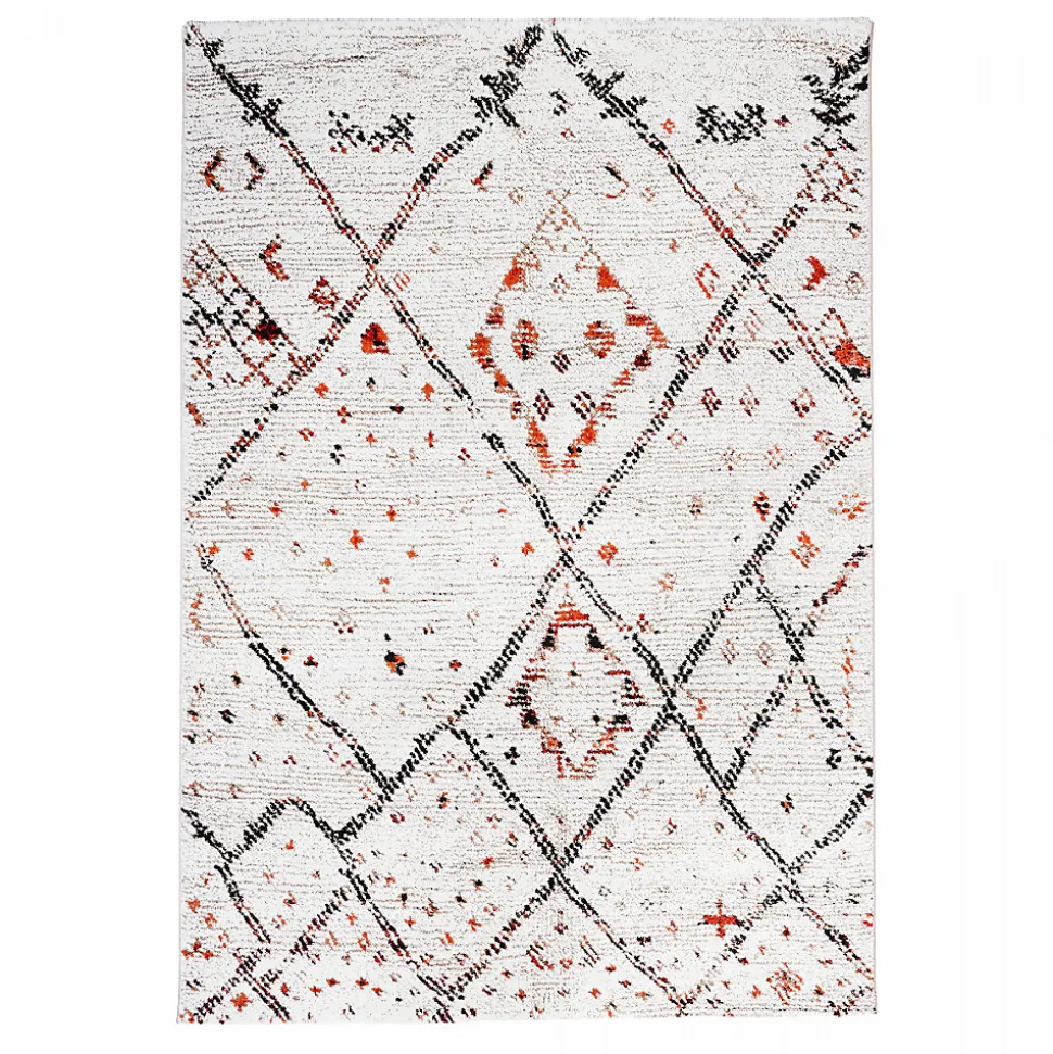 Tapis berbère tissé motifs tribaux LYN8 MORA, Crème, orange, noir