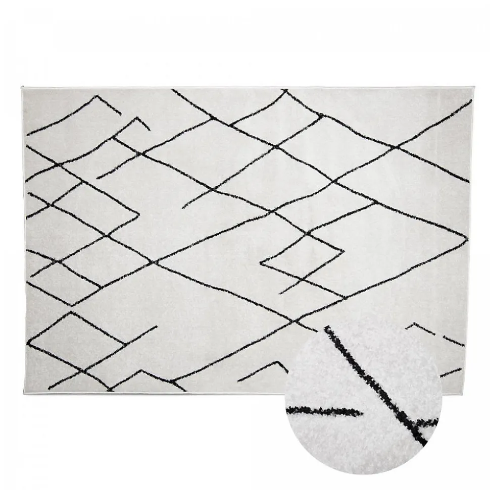 Tapis berbère tissé motifs tribaux NALADON, crème, noir