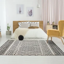 Tapis berbère tissé motifs tribaux LYN8 MABAL, Beige, noir