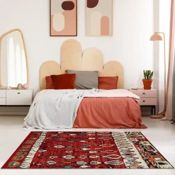 Tapis berbère tissé motifs tribaux LYN8 MOROCO, rouge