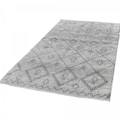 Tapis berbère tissé motifs tribaux SAUTUL, crème, gris