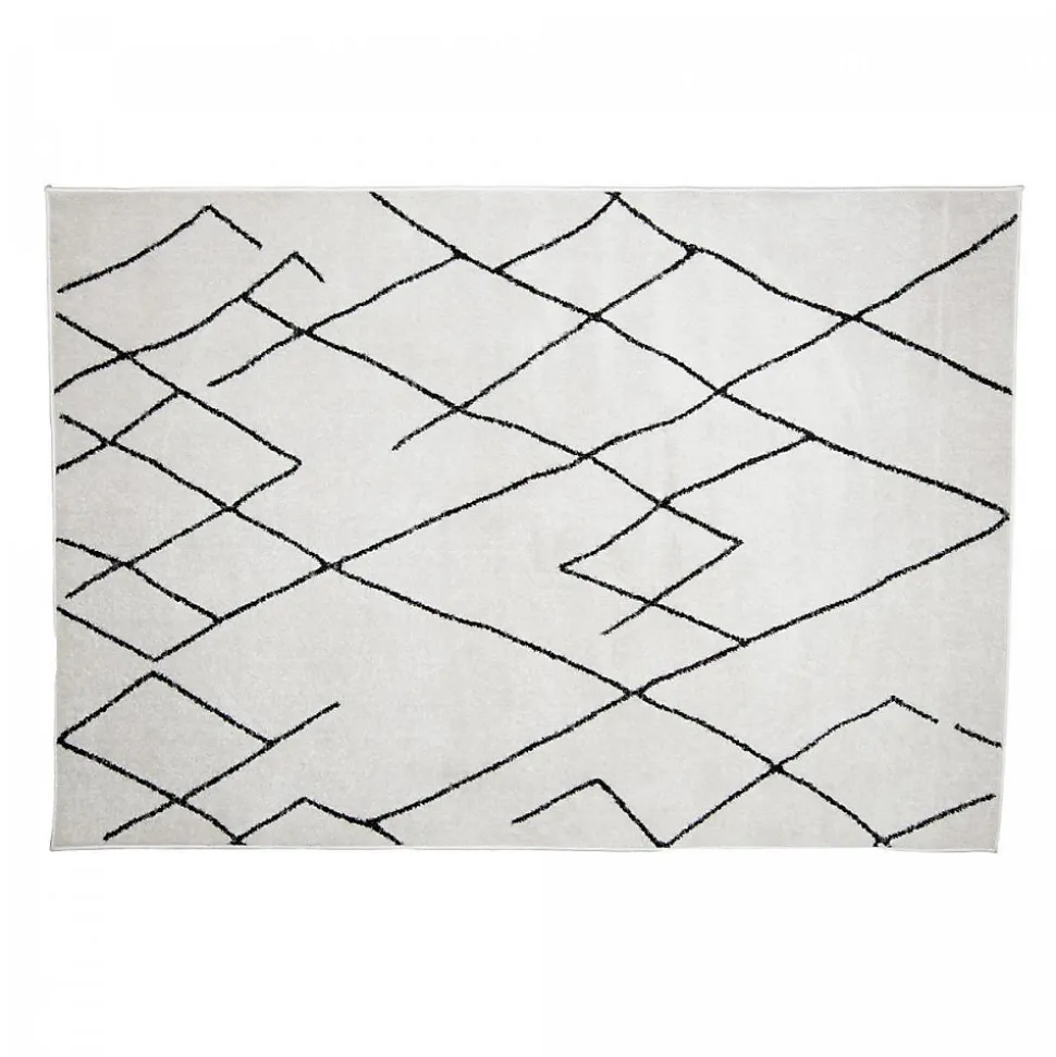 Tapis berbère tissé motifs tribaux NALADON, crème, noir