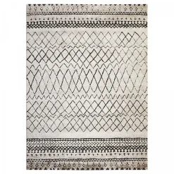 Tapis berbère tissé motifs tribaux LYN8 MABAL, Écru, noir