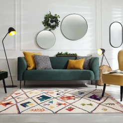 Tapis berbère tissé motifs tribaux LYN5 OURIKA C, blanc