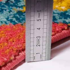 Tapis berbère tissé motifs tribaux LYN5 OURIKA B, bleu, jaune, rose, orange, blanc