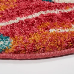 Tapis berbère tissé motifs tribaux LYN5 OURIKA B, bleu, jaune, rose, orange, blanc