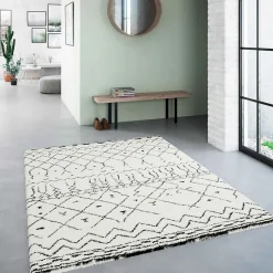 Tapis blanc à poils longs en polypropylène 200 x 290 cm Oviala