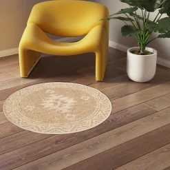 Tapis Boyoz intérieur et extérieur tissé beige et blanc ⌀80 cm GoodHome
