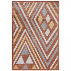 Tapis chambre tissé motif ethnique SOLGA A, orange, gris, jaune