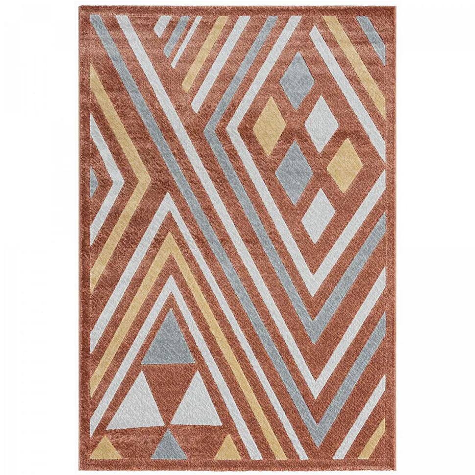 Tapis chambre tissé motif ethnique SOLGA A, orange, gris, jaune