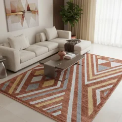 Tapis chambre tissé motif ethnique SOLGA A, orange, gris, jaune