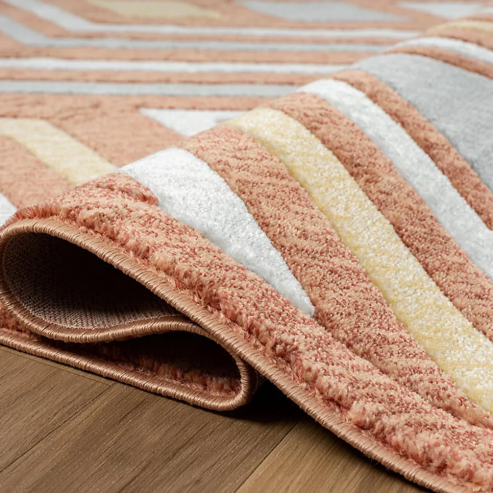 Tapis chambre tissé motif ethnique SOLGA A, orange, gris, jaune