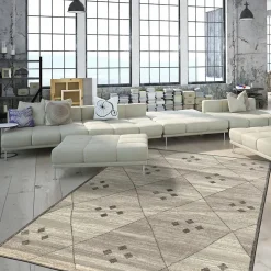 Tapis Chambre tissé motif berbère LYN1 FEZA, gris, ivoire