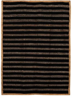 Tapis chindi à rayures noir et naturel Deco&Co L.120 x l.120 cm