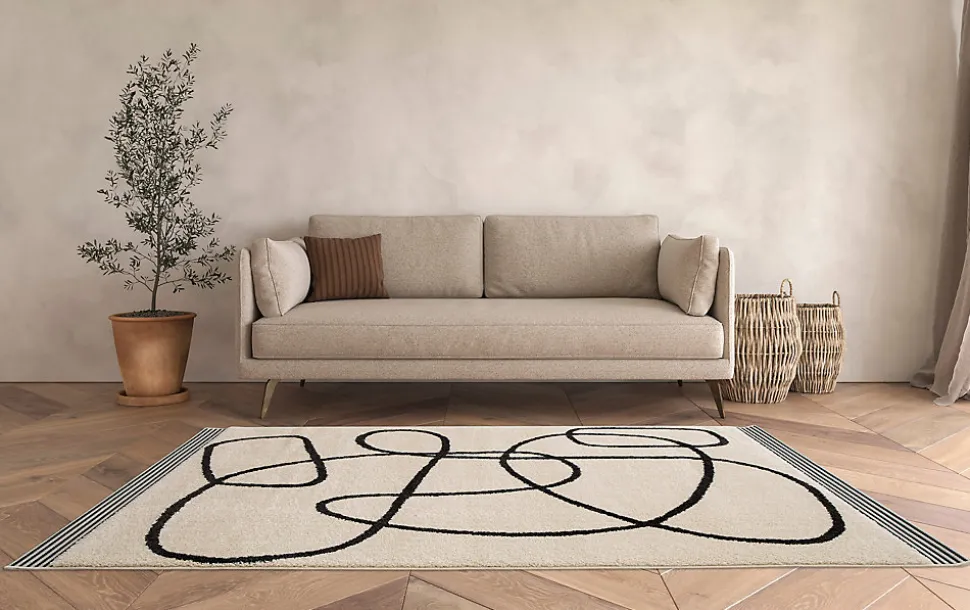 Tapis Chios Lines GoodHome noir et blanc L.230 x L.160 cm