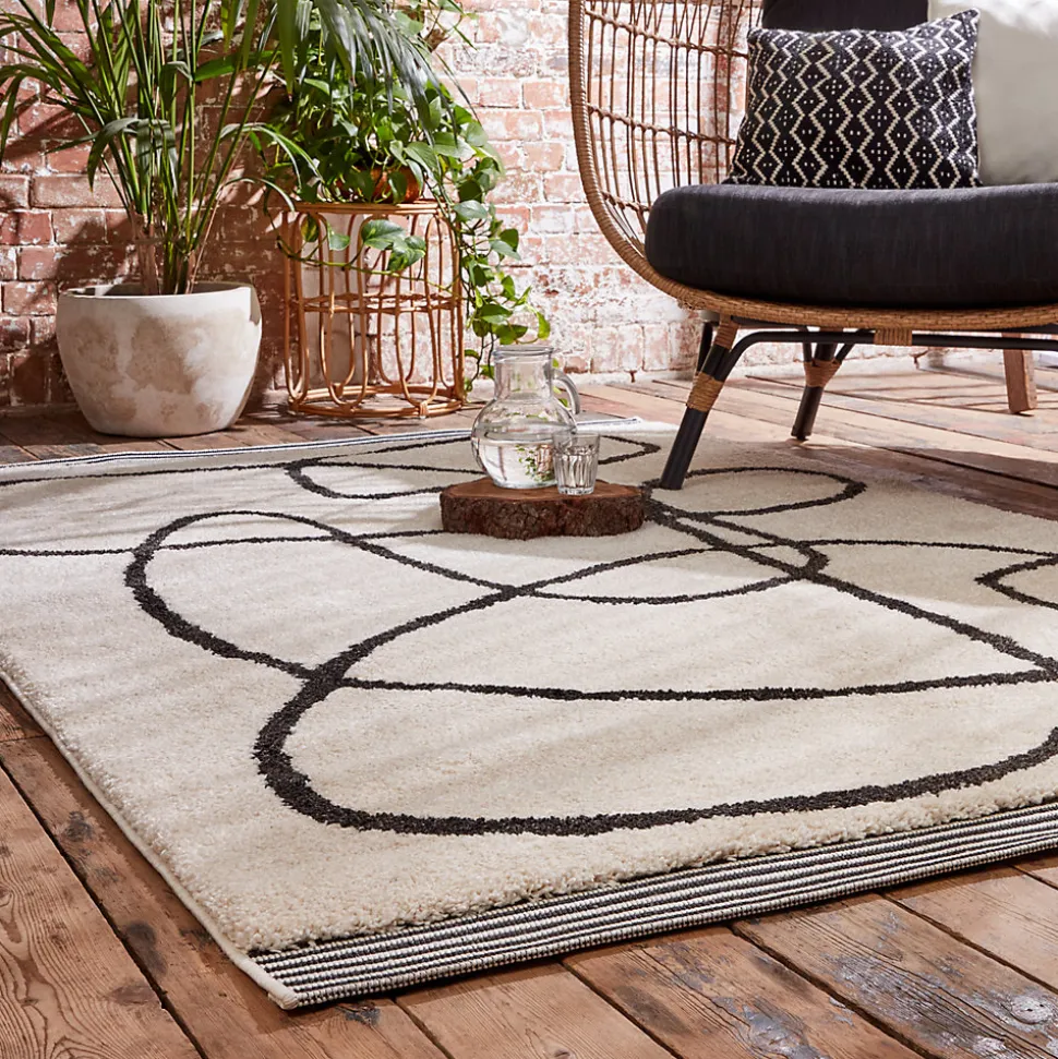 Tapis Chios Lines GoodHome noir et blanc L.230 x L.160 cm