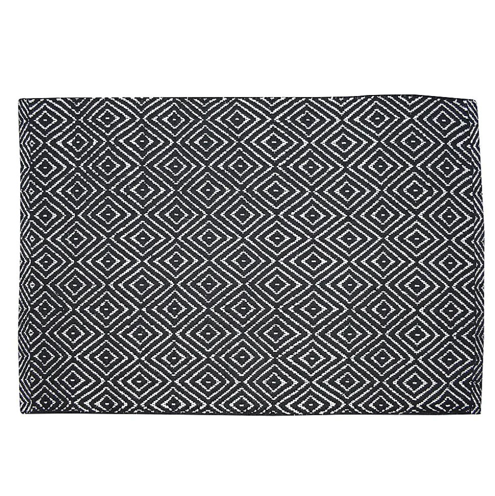Tapis coton Diamond GoodHome 60 x 90 cm noir et blanc