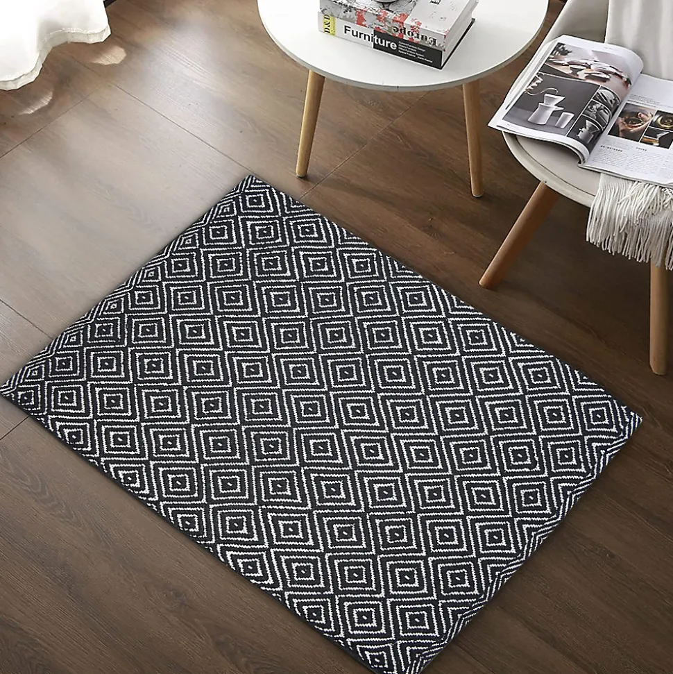 Tapis coton Diamond GoodHome 60 x 90 cm noir et blanc