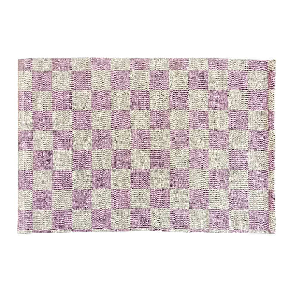 Tapis damier Lirette vieux rose, beige L.90 x l.60cm Ornami