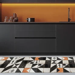 Tapis de Cuisine antidérapant en Vinyle Noir et Blanc Vintage 50x180