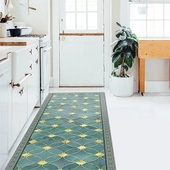 Tapis de Cuisine antidérapant en Vinyle Carreaux Verts et Dorés 240x50 cm