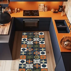 Tapis de Cuisine antidérapant en Vinyle Fleur Vintage 50x240