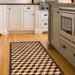 Tapis de Cuisine antidérapant en Vinyle Parquet Géométrique 50x120 cm