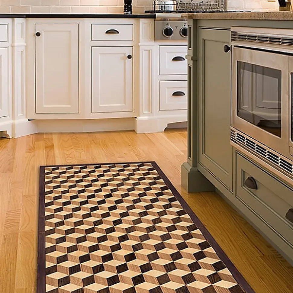 Tapis de Cuisine antidérapant en Vinyle Parquet Géométrique 50x120 cm