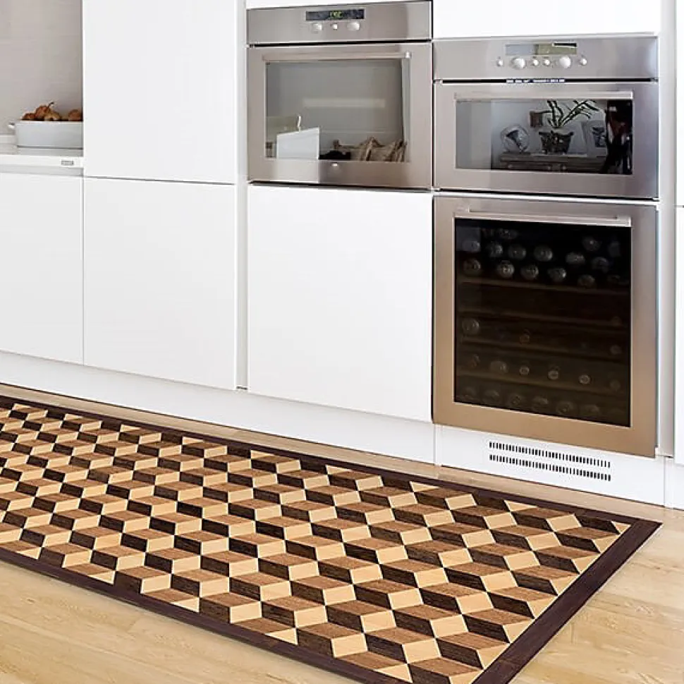 Tapis de Cuisine antidérapant en Vinyle Parquet Géométrique 50x180 cm