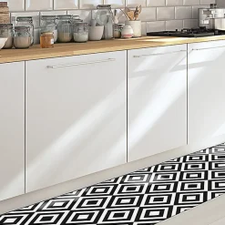 Tapis de Cuisine antidérapant en Vinyle Fantaisie en Noir et Blanc 50x180 cm