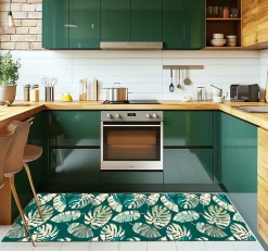 Tapis de Cuisine antidérapant en Vinyle Feuilles Tropicales 50x180