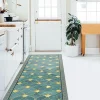 Tapis de Cuisine antidérapant en Vinyle Carreaux Verts et Dorés 180x50