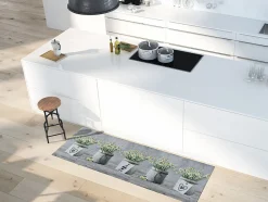 Tapis de cuisine ATTICGO gris rectangulaire dessins pots de fleurs 52x100 cm SPRINTY