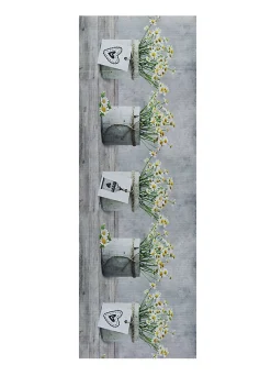 Tapis de cuisine ATTICGO gris rectangulaire dessins pots de fleurs 52x100 cm SPRINTY