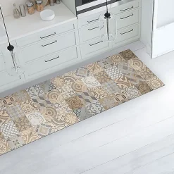 Tapis de Cuisine en Vinyle Antidérapant Carreaux de Ciment Orange 50x180