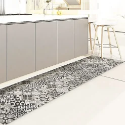 Tapis de Cuisine en Vinyle Antidérapant Tuiles Grises 50x180