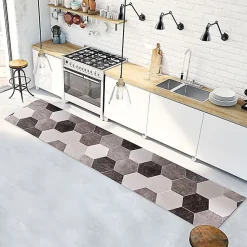Tapis de Cuisine en Vinyle Antidérapant Hexagones Gris 50x180