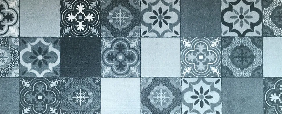 Tapis de cuisine imitation carreaux de ciment gris l.50 x L.120 cm